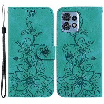 Voor Motorola Edge 40 Pro 5G / Moto X40 5G / Edge+ (2023) Lily Flower Imprint Cover PU lederen portefeuillestandaard telefoonhoes