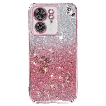 KADEM Voor Motorola Edge 40 5G Hoesje met Strass Decor Glitter TPU Telefoonhoesje Bloemenpatroon.