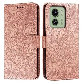 Voor Motorola Edge 40 5G Hoes Kant Bloemen PU Leren Flip Portemonnee Telefoonhoesje