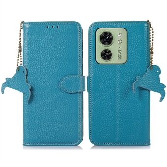 Voor Motorola Edge 40 5G RFID Blocking Echt Koe Lederen Case Litchi Textuur Stand Portemonnee Telefoon Cover