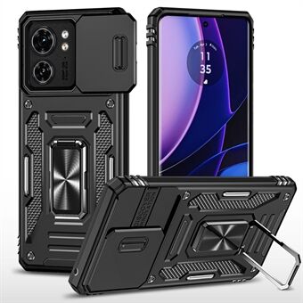 Beschermende hoes van de Armor-serie voor de Motorola Edge 40 5G met een kickstand, gemaakt van PC+TPU-materiaal en voorzien van een schuiflensbeschermer.