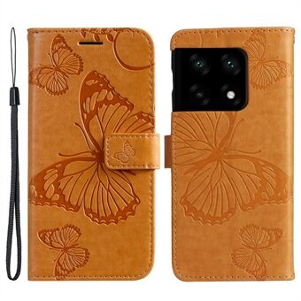 Voor OnePlus 10 Pro 5G KT Imprinting Flower Series-2 PU-leer bedrukt vlindertelefoonhoesje met Stand en polsband