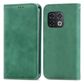 Voor OnePlus 10 Pro 5G Retro Kaartsleuven Case Skin-Touch Gevoel Leer Verborgen Magnetische Adsorptie Schokbestendig Flip Stand Cover