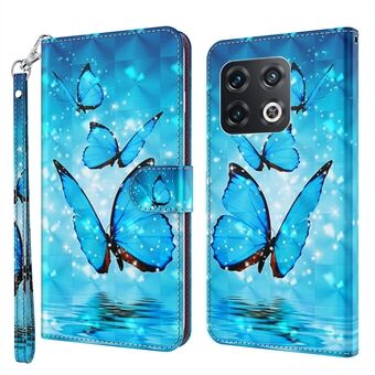 Voor OnePlus 10 Pro 5G PU lederen tas 3D patroon bedrukt portemonnee Stand flip cover met polsband