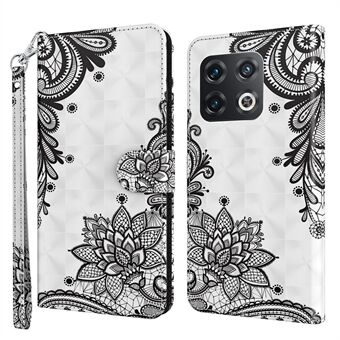 Voor OnePlus 10 Pro 5G PU lederen tas 3D patroon bedrukt portemonnee Stand flip cover met polsband