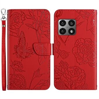 Voor OnePlus 10 Pro Vlinderbloemen Opdruk PU lederen portemonnee Telefoonhoesje Spatwaterdicht lederen Stand hoesje Accessoire met handige riem