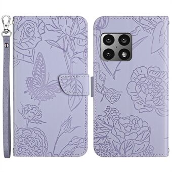 Voor OnePlus 10 Pro Vlinderbloemen Opdruk PU lederen portemonnee Telefoonhoesje Spatwaterdicht lederen Stand hoesje Accessoire met handige riem
