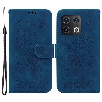 Voor OnePlus 10 Pro Opdruk Rozen Vlinders Patroon Schokbestendig Leren Telefoonhoesje Slagvaste Portemonnee Stand Cover