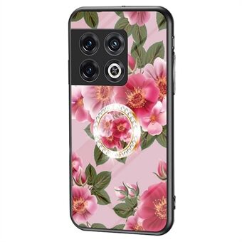 Voor OnePlus 10 Pro 5G Bloemenpatroon Gedrukt Anti-drop Achterkant TPU + PC + Gehard Glas Nauwkeurige Uitsparing Anti-shock Telefoonhoesje met Standaard