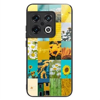 Voor OnePlus 10 Pro 5G TPU-frame Gehard glas Achterkant Hybride hoesje Zonnebloempatroon Afdrukken Mobiele telefoonhoes