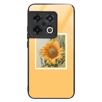 Voor OnePlus 10 Pro 5G TPU-frame Gehard glas Achterkant Hybride hoesje Zonnebloempatroon Afdrukken Mobiele telefoonhoes