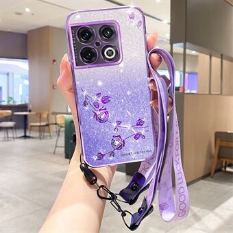 KADEM Voor OnePlus 10 Pro 5G hoesje Bloem Glitter Schokbestendige Zachte TPU Telefoonhoes met Lanyard