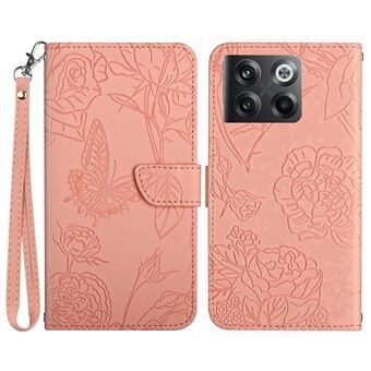 Voor OnePlus 10T 5G / ACE Pro 5G Skin Touch PU lederen handtas Portemonnee hoesje Vlinderbloemen Stand Magnetische hoes met handige riem