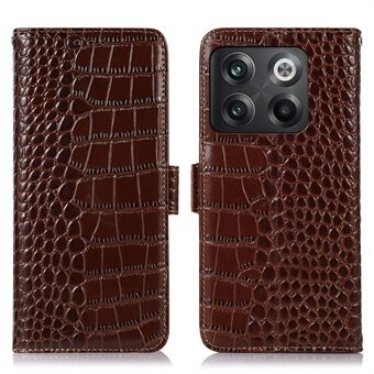 Voor OnePlus 10T 5G / ACE Pro 5G Anti-val krokodiltextuurhoes RFID-blokkering Echt rundleer Goed beschermde portemonnee Telefoonhoes