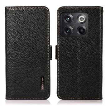 KHAZNEH voor OnePlus 10T 5G / ACE Pro 5G RFID-blokkerende portemonnee Flip mobiele telefoonhoes Litchi-textuur Echt lederen standaard Magnetische valbestendige Stand