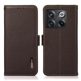 KHAZNEH voor OnePlus 10T 5G / ACE Pro 5G RFID-blokkerende portemonnee Flip mobiele telefoonhoes Litchi-textuur Echt lederen standaard Magnetische valbestendige Stand