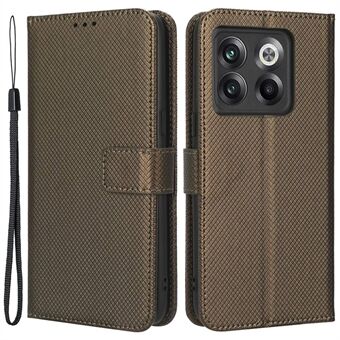 Voor OnePlus 10T 5G / ACE Pro 5G diamanttextuur botsbestendig telefoonhoes magnetische sluiting PU lederen Stand portemonnee-hoes met polsband