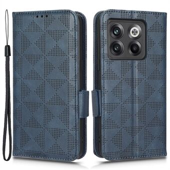 Voor OnePlus 10T 5G / ACE Pro 5G Driehoek Patroon Bedrukt Telefoonhoesje Opvouwbare Stand Scratch PU-lederen portemonneehoes met riem
