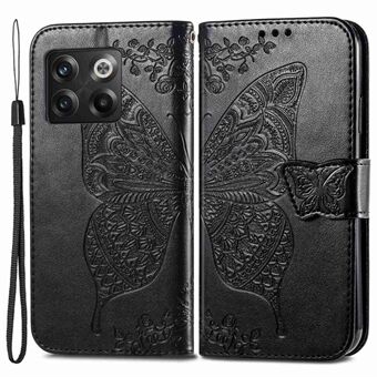 Voor OnePlus 10T 5G / ACE Pro 5G Bedrukt Vlinderpatroon PU-leer Schokbestendig hoesje Stand Portemonnee Folio Flip Telefoonhoesje met riem