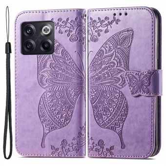 Voor OnePlus 10T 5G / ACE Pro 5G Bedrukt Vlinderpatroon PU-leer Schokbestendig hoesje Stand Portemonnee Folio Flip Telefoonhoesje met riem