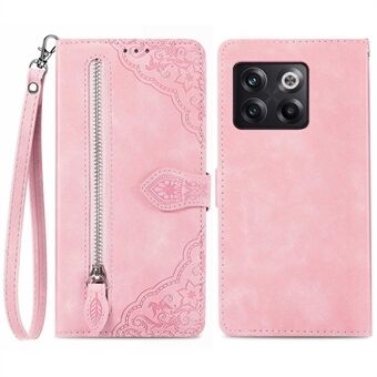 Voor OnePlus 10T 5G / ACE Pro 5G PU lederen rits handtas portemonnee portemonnee flip cover bloem bedrukt PU lederen Stand telefoonhoesje met riem