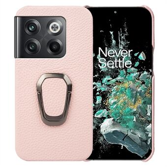 Voor OnePlus 10T 5G/ ACE Pro 5G Litchi Textuur Echt Leer Gecoat PC Achterkant Ring kickstand Anti-drop Case