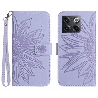 Voor OnePlus 10T 5G / ACE Pro 5G HT04 Zonnebloem Bedrukt PU Lederen Portemonnee Cover Skin-Touch Flip Stand Telefoon Valbestendig Hoesje met Handriem