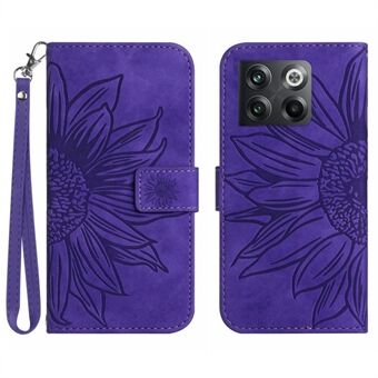 Voor OnePlus 10T 5G / ACE Pro 5G HT04 Zonnebloem Bedrukt PU Lederen Portemonnee Cover Skin-Touch Flip Stand Telefoon Valbestendig Hoesje met Handriem