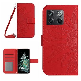 Anti- Scratch Skin-touch telefoonhoesje voor OnePlus 10T 5G / ACE Pro 5G HT04 bedrukt zonnebloem PU lederen portemonnee Stand cover met schouderband