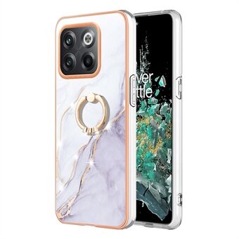 Voor OnePlus 10T 5G / ACE Pro 5G YB IMD Series-10 Ring Kickstand TPU Telefoonhoesje IMD IML Marmerpatroon Galvaniseren Frame Beschermhoes