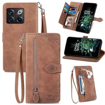 Voor OnePlus 10T 5G / ACE Pro 5G Bloem Bedrukt Patroon PU Lederen Telefoonhoesje Ritsvak Portemonnee Stand Volledige bescherming Smartphone-hoesje