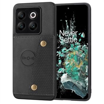 Voor OnePlus 10T 5G / ACE Pro 5G Dual Button Kaarthouder PU Leer gecoat TPU Standaard Case met Autohouder Metalen Plaat