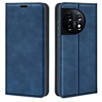 Voor OnePlus 11 5G Skin-touch Gevoel Magnetisch Auto-geabsorbeerd Portemonnee-hoesje Volledig verpakt PU-lederen Stand Flip-telefoonhoes