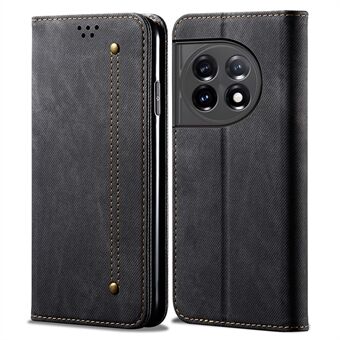 PU lederen Stand voor OnePlus 11 5G, jeans stoffen textuur mobiele telefoon portemonnee cover