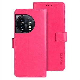 IDEWEI voor OnePlus 11 5G Stand Crazy Horse textuur portemonnee cover anti- Scratch PU lederen telefoon flip case