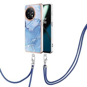 YB IMD Series-18 Style E voor OnePlus 11 5G Flexibele TPU-hoes Marmerpatroon 2,0 mm Galvaniserende telefoonhoes met lanyard