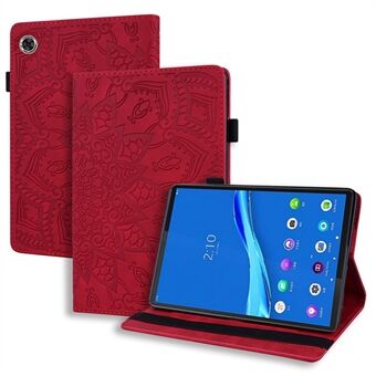 Voor Lenovo Tab M10 Plus (Gen 3) Bedrukte Bloemenpatroon Tablethoes Anti-kras Valbestendig PU-leren hoes met kaartsleuf en penlus.