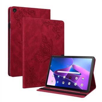 Voor Lenovo Tab M10 Plus (Gen 3) Vlinderbloem Geïmpregneerde Kaartsleuf PU Leren Tablethoes met Standfunctie en Elastische Band