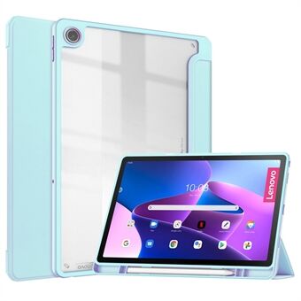 Voor de Lenovo Tab M10 Plus (3e generatie) / Xiaoxin Pad 2022 10.6 inch met automatische slaap- / wekfunctie, een slanke en lichte tri-fold stand van PU-leer, een tpu-materiaal en een transparante acryl achterkant met een pennenvak.