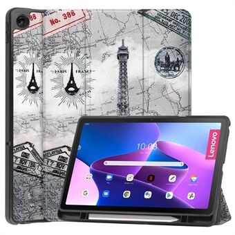 Patroonprint Tablet Hoesje voor Lenovo Tab M10 Plus (Gen 3), Schokbestendige Anti-val PU Lederen Tri-fold Stand Hoesje met Pennenhouder