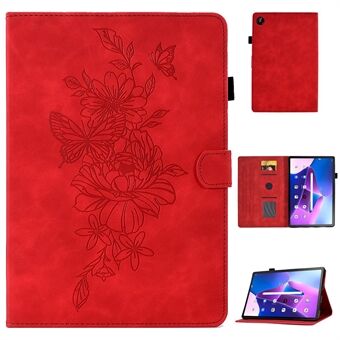 Voor Lenovo Tab M10 Plus (3e generatie) / Xiaoxin Pad 2022 10,6 inch PU-leren hoes met vlinderbloemenpatroon, gestikte lijnen, standaard en kaarthouder voor slimme bescherming van de tablet.