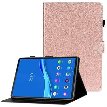 Voor Lenovo Tab M10 (Gen 3) TB-328FU / TB-328XU Glitter Poeder PU Lederen Folio Hoes met Kaartsleuven Ontwerp Vouwstandaard Automatisch Wake / Sleep Slimme Hoes met Pennenhouder.