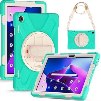 Voor Lenovo Tab M10 (Gen 3) TB-328FU / TB-328XU Draaibare Hand Strap Kickstand Tablet Hoes PC + Siliconen Schokbestendige Cover met Schouderband.