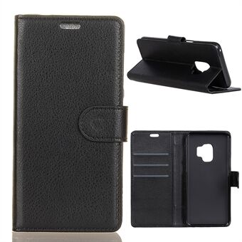 Telefoonportemonneecase voor Samsung Galaxy S9 G960 PU Leren Telefoonhoes Valbestendige Flipbeschermer met Standaard Litchi-textuur - Zwart