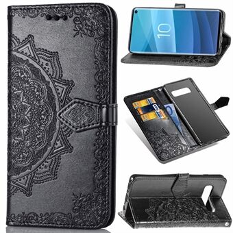 Embossed Mandala Flower Leather Wallet Case with Strap for Samsung Galaxy S10