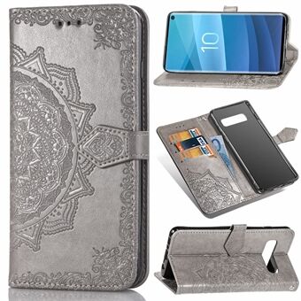 Embossed Mandala Flower Leather Wallet Case with Strap for Samsung Galaxy S10