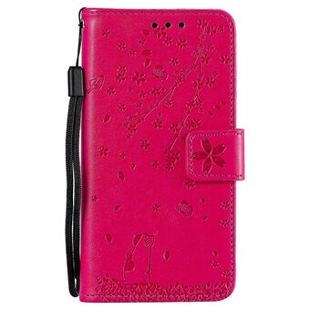 Opdruk Sakura Cat Leather Wallet Stand Case voor Samsung Galaxy S10