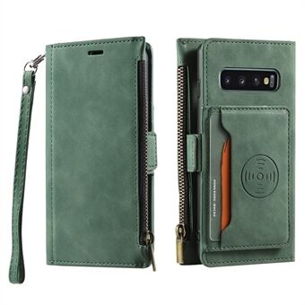 Kaartsleuven Gesp Rits Pouch Volledige Bescherming Retro Lederen Mobiele Telefoon Cover met Stand voor Samsung Galaxy S10