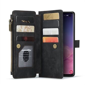 CASEME C30 Serie Grote Capaciteit 10 Kaartsleuven Lederen Telefoon Cover Portemonnee Shell met Ritsvak voor Samsung Galaxy S10 4G