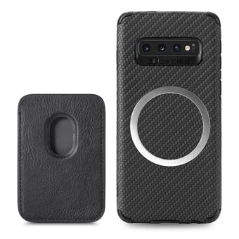 Koolstofvezeltextuur Verwijderbare magnetische absorptiekaartsleuf PU-leer gecoate PVC + TPU-telefoonhoes voor Samsung Galaxy S10 4G